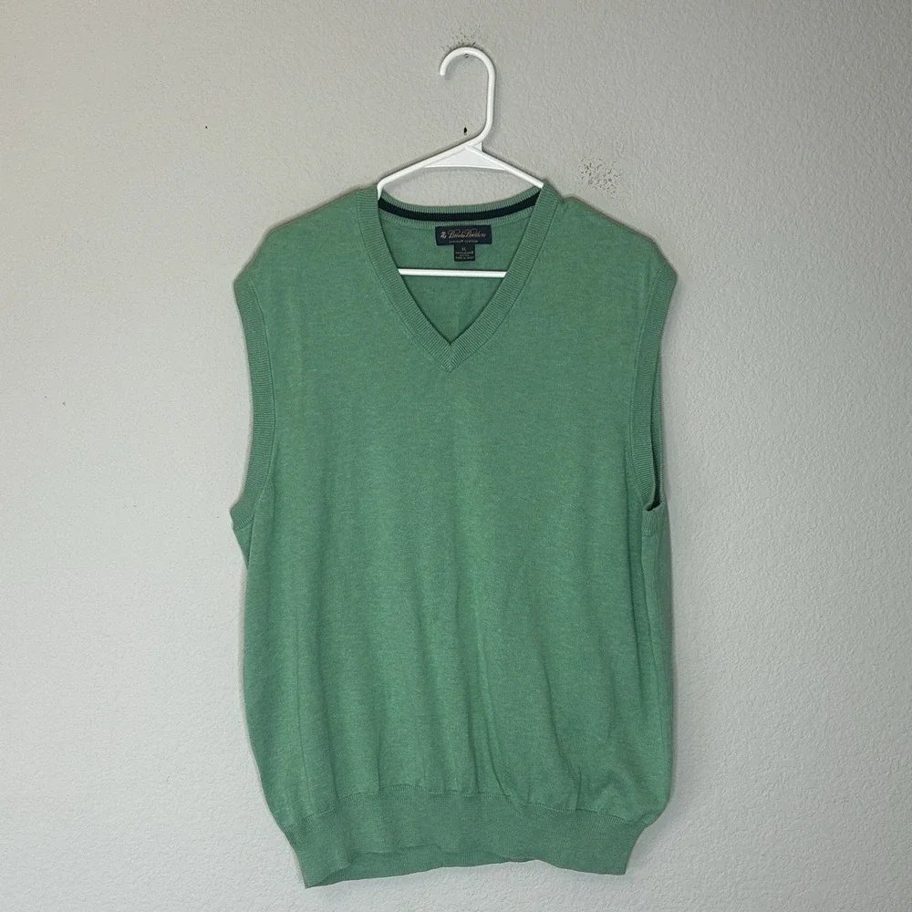 Brooks Brothers Pullover Sweater Vest Men's XL Green Solid 100% Supima Cotton